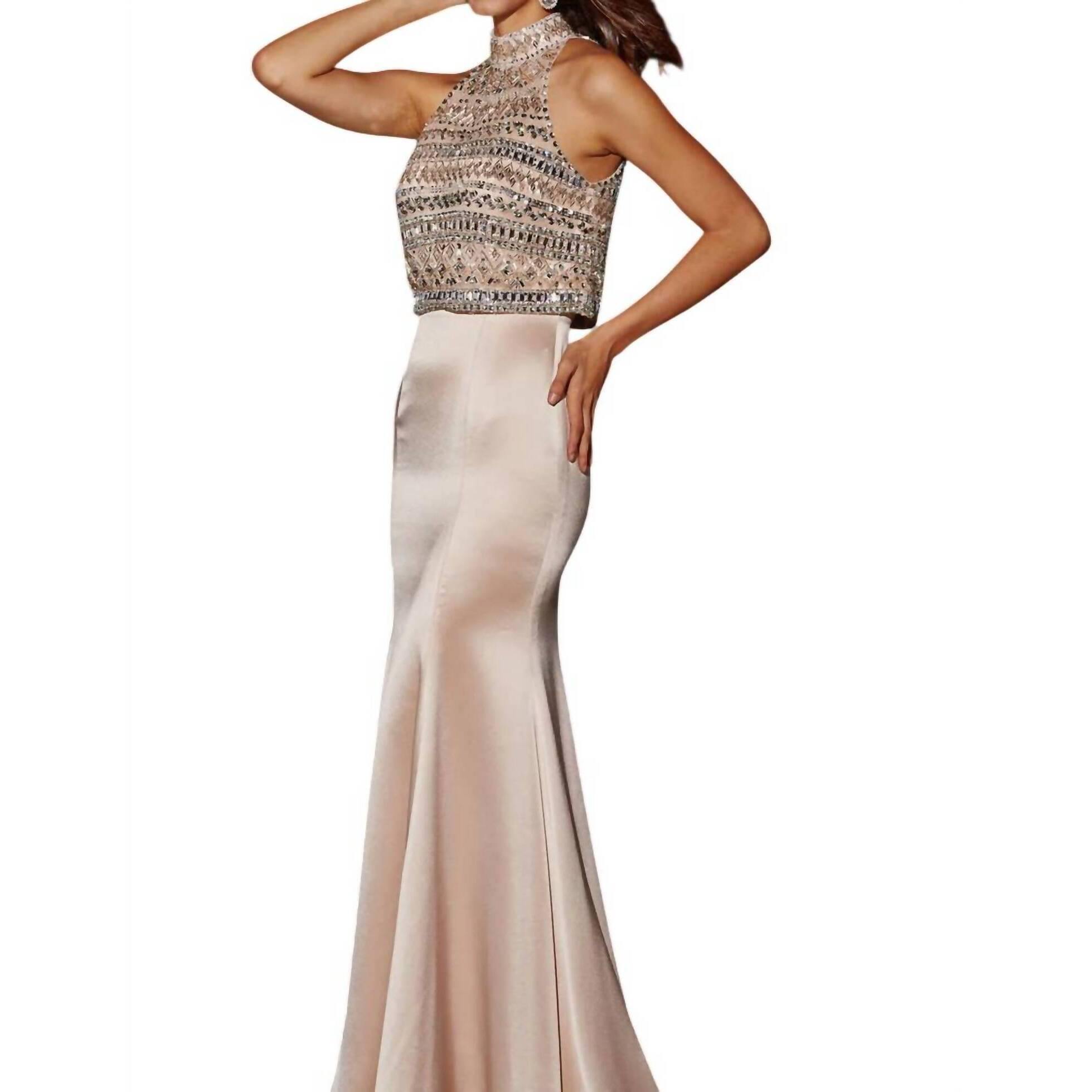 New Angela & Alison High-Neck Prom Dress In Pink Champagne